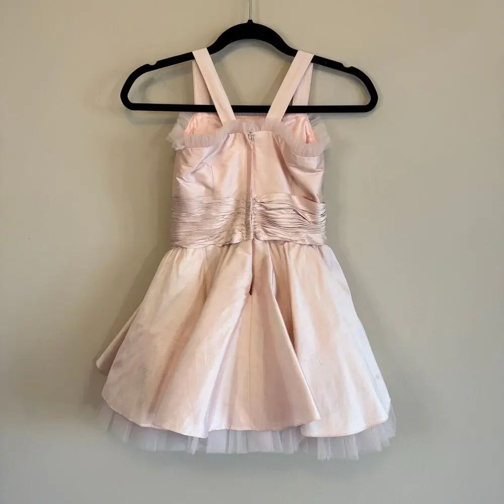 Elena Do Vale Designer Pink Taffeta Girls Party Dress - Size 5/6 Est. Tulle Trim
